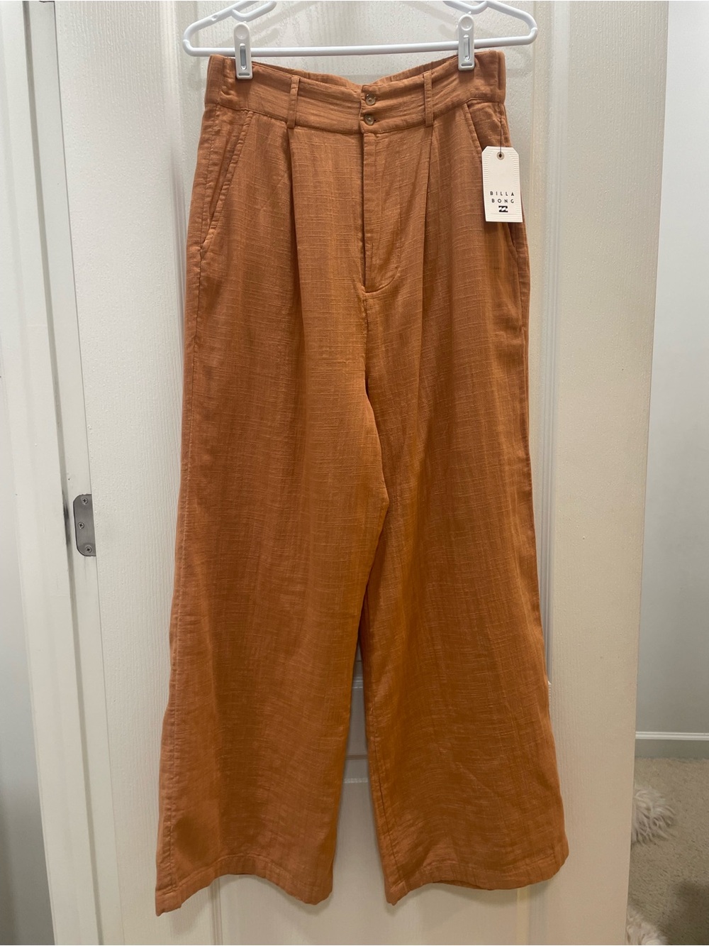 Billabong Rust Brown Wide-Leg Linen-Blend Pants